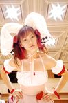  animal_ears bunny_ears choker cosplay detached_sleeves di_gi_charat dress fuzzy_dice hair_ribbon hair_ribbons highres laces photo ribbon strapless_dress usada_hikaru yuzu_kotoki 