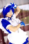  cosplay cuffs eyepatch gloves handcuffs highres ikkitousen maid maid_apron maid_uniform photo riori ryomou_shimei ryomou_shimei_(cosplay) 