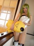  c.c. cc code_geass cosplay garters green_hair kohina photo stuffed_animal stuffed_toy swimsuit thigh-highs thighhighs 