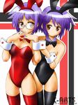  animal_ears bow bowtie brown_eyes bunny_ears bunnysuit detached_collar dual_persona glasses maguta multiple_girls nagato_yuki purple_hair short_hair suzumiya_haruhi_no_shoushitsu suzumiya_haruhi_no_yuuutsu thighhighs wrist_cuffs 