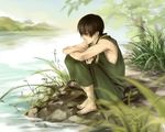  armpits avatar:_the_last_airbender avatar_(series) barefoot black_hair grass male_focus scar shanon sitting solo water zuko 