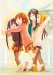  akiyama_mio black_hair brown_eyes brown_hair fashion fukutarou_(enji127) hirasawa_yui hug k-on! long_hair multiple_girls nakano_azusa pantyhose short_hair tainaka_ritsu twintails 