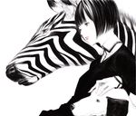  animal blush bob_cut copyright_request dog greyscale lips monochrome short_hair simple_background smile sousou_(sousouworks) spot_color white_background zebra 