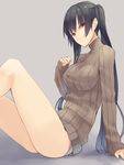  breasts large_breasts legs original prime red_eyes ribbed_sweater sleeves_past_wrists solo sweater twintails 