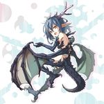  blue_hair dragon_girl dragon_tail dragon_wings fang himesuzu horns monster_girl open_mouth original pointy_ears red_eyes short_hair solo tail wings 