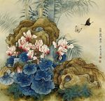 bug butterfly chinese copyright_request flower insect leaf liang_yansheng nature nib_pen_(medium) no_humans orchid plant scenery traditional_media 