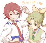  :p cosplay drawr green_eyes green_neckwear hino_akane_(smile_precure!) hino_akane_(smile_precure!)_(cosplay) inazuma_eleven inazuma_eleven_(series) kiyama_hiroto long_hair look-alike midorikawa_nao midorikawa_nao_(cosplay) midorikawa_ryuuji multiple_boys namesake nanairogaoka_middle_school_uniform necktie open_mouth otoko_no_ko ponytail precure red_hair school_uniform short_hair smile_precure! sweater_vest tongue tongue_out v yamano_futsuki 