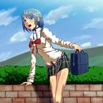  bad_id bad_pixiv_id bag blue_eyes blue_hair bow cometch hair_ornament hairclip mahou_shoujo_madoka_magica miki_sayaka open_mouth school_uniform short_hair solo 