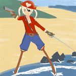  amputee beach female full_body gun hat ibarazaki_emi katawa_shoujo nature outdoors pirate sky solo sword twintails weapon 
