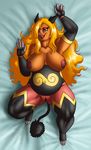  blonde_hair blue_eyes breasts chubby emboar female hair lipstick looking_at_viewer lying nintendo nipples pok&#233;mon pok&eacute;mon pussy siplelpis tail video_games 