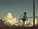  bad_id bad_pixiv_id black_hair black_legwear blue_sky building cloud hanno kneehighs leaf leaning original pole power_lines scenery school_uniform shirt short_hair skirt sky solo white_shirt 