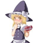  blonde_hair blush box hat heart heart-shaped_box kirisame_marisa ruku_(alicecreation) solo touhou valentine witch_hat yellow_eyes 