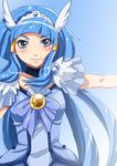  aoki_reika blue_dress blue_eyes blue_hair breasts cure_beauty dress hair_tubes head_wings highres long_hair magical_girl medium_breasts precure smile smile_precure! solo tiara toryuu 