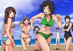  ass assisted_exposure bad_id bad_pixiv_id beach bikini bikini_top_removed black_hair blush breasts brown_hair clothes_theft covering covering_breasts embarrassed groin large_breasts long_hair masaki_nonoka multiple_girls muroto_aki navel niimi_haruka_(photokano) ocean one-piece_swimsuit photokano rudoni running sakura_mai_(photokano) sanehara_hikari short_hair standing summer swimsuit swimsuit_theft theft topless yunoki_rina 