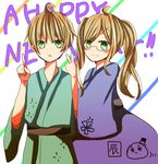  axis_powers_hetalia blonde_hair blush dual_persona eyebrows female genderswap glasses green_eyes highres japanese_clothes kimono male short_hair smile traditional_clothes twintails united_kingdom_(hetalia) 