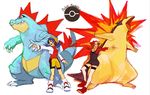  bad_id bad_pixiv_id chieda copyright_name crystal_(pokemon) feraligatr gen_2_pokemon hat kotone_(pokemon) multiple_girls pokemon pokemon_(creature) pokemon_(game) pokemon_gsc pokemon_hgss typhlosion 