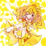  bike_shorts blonde_hair bow choker cure_peace double_v hair_flaps kise_yayoi kyoko_kumakuma long_hair magical_girl orange_choker precure shorts shorts_under_skirt skirt smile_precure! solo v wide_ponytail yellow yellow_background yellow_bow yellow_eyes yellow_shorts yellow_skirt 