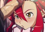  1girl blush censored erection face highres ice_place long_hair looking_up penis red_hair scarf tengen_toppa_gurren_lagann yellow_eyes yoko_littner 