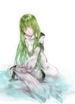 bad_id bad_pixiv_id bodysuit c.c. code_geass green_hair high_heels long_hair shoes solo water white_bodysuit witchonly yellow_eyes 