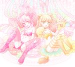  animal_ears bare_shoulders blonde_hair boots bow breasts candy claws earrings eating fang food green_eyes hair_bow idolmaster idolmaster_cinderella_girls jewelry jougasaki_mika jougasaki_rika lion_ears lion_tail lollipop long_hair medium_breasts midriff multiple_girls navel open_mouth paws pink_hair pink_legwear short_shorts shorts siblings sisters sitting striped striped_legwear tail takao_hami thighhighs twintails two_side_up yellow_eyes 