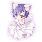  animal_ears bow cat_ears cat_tail chibi dress eiyuu_densetsu full_body kemonomimi_mode klose_rinz pink_dress purple_eyes purple_hair ribbon saru short_hair smile solo sora_no_kiseki tail white_background 