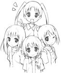  :&gt; greyscale hanawa_kaoru highres long_hair looking_at_viewer monochrome multiple_girls okazaki_norie one_eye_closed open_mouth ponytail sakurada_maon sawatari_fuu short_hair sky_(freedom) smile tamayura upper_body v 