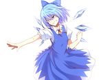  blue_eyes blue_hair bow cirno colorized hair_bow noumin short_hair simple_background smirk solo touhou wings 
