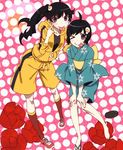  ;p ahoge akanbe araragi_karen araragi_tsukihi asymmetrical_hair black_hair blush flower fried_egg green_eyes hair_ornament hairclip hood hooded_track_jacket jacket japanese_clothes kimono long_legs monogatari_(series) multiple_girls nisemonogatari non-web_source one_eye_closed rose sandals screencap shoes short_hair short_kimono shorts siblings side_ponytail sisters smile sneakers socks stitched third-party_edit tongue tongue_out track_jacket v_arms 