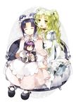  alternate_costume alternate_hairstyle apron bad_id bad_pixiv_id bell black_hair bow chair character_doll choker closed_eyes dress eiyuu_densetsu green_hair kea_(eiyuu_densetsu) long_hair maid_headdress multiple_girls occacia renne ribbon shawl shizuku_maclaine shoes short_hair sora_no_kiseki two_side_up white_background white_dress zero_no_kiseki 