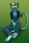  &hearts; blonde_hair cute fangs feline female gradient_background green_eyes hair hair_over_eye leverpuller looking_at_viewer mammal necklace one_eye_closed sitting solo stripes tiger whiskers white_tiger 
