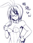  animal_ears bare_shoulders breasts bunny_ears bunny_tail bunnysuit choker cleavage glasses hand_on_hip idolmaster idolmaster_cinderella_girls kamijou_haruna medium_breasts monochrome one_eye_closed smile solo surume_(clavis) tail wrist_cuffs 