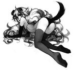  all_fours animal_ears bare_shoulders big_hair camille_myriad_zentreza dog_ears dog_tail dress elbow_gloves flat_chest gloves greyscale long_hair looking_back monochrome na_young_lee original solo strapless strapless_dress tail thighhighs 