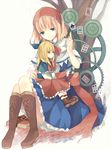  alice_margatroid bad_id bad_pixiv_id blonde_hair blue_eyes blush book bow capelet card cranio cross-laced_footwear doll dress hair_bow hairband needle playing_card ribbon shanghai_doll short_hair smile solo touhou 