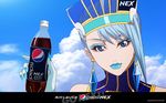  1girl artist_request blue_eyes blue_hair blue_rose_(tiger_&amp;_bunny) bottle cloud cyan_hair drink earrings eyelashes eyeshadow female jewelry lips lipstick long_hair looking_at_viewer makeup official_art pepsi product_placement sky solo straight_hair tiger_&amp;_bunny wallpaper 