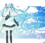  aqua_eyes aqua_hair bad_id bad_pixiv_id cloud day detached_sleeves hatsune_miku long_hair necktie open_mouth skirt sky solo tapa thighhighs twintails very_long_hair vocaloid 