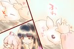  baby black_eyes black_hair bow bunny comic fujiwara_no_mokou hair_bow houraisan_kaguya komaku_juushoku multiple_girls silver_hair smile touhou translated younger 