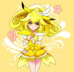  :o bike_shorts blonde_hair bow choker cure_peace eyelashes gen_1_pokemon hair_flaps kise_yayoi kondoru long_hair magical_girl orange_choker parody pikachu pokemon pokemon_(creature) power_connection precure ribbon shorts shorts_under_skirt skirt smile_precure! wide_ponytail yellow yellow_background yellow_bow yellow_eyes yellow_shorts yellow_skirt 