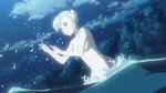  animated animated_gif blue_hair convenient_arm fin_e_ld_si_laffinty flower hair_flower hair_ornament lowres non-web_source nude rinne_no_lagrange short_hair solo splashing water 
