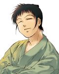  basilisk_(manga) brown_hair green_kimono japanese_clothes kimono kisaragi_saemon male_focus one_eye_closed shirou_(j00630) simple_background solo white_background yukata 