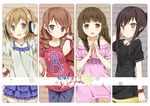  :o alternate_costume bag bare_shoulders belt black_eyes black_hair blush bracelet braid brown_eyes brown_hair casual dress drill_hair flower hair_flower hair_ornament hair_over_shoulder hanasaku_iroha hand_in_hair hand_on_hip headphones jewelry kantoku_(style) long_hair looking_at_viewer matsumae_ohana multiple_girls necklace open_mouth oshimizu_nako short_hair sidelocks sky_(freedom) steepled_fingers striped tsurugi_minko twin_braids wakura_yuina 