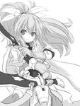  copyright_request dual_wielding greyscale holding long_hair monochrome solo sword weapon yu-ves 