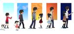  1boy 1girl age_difference age_progression aged_down baby backpack bag black_eyes black_hair blush book brown_eyes chikubi commentary_request doll dress hair_bun highres marui_hitoha mitsudomoe_(manga) school_uniform serafuku short_hair single_hair_bun sweater twintails ximsol182 yabe_satoshi 