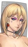  2012 bad_id bad_pixiv_id blonde_hair blue_eyes breasts cleavage collar earrings eyeshadow face jewelry lieqi_hun light_smile lips makeup medium_breasts original paw_print short_hair solo star tattoo upper_body 