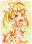  bad_id bad_pixiv_id blonde_hair cure_peace double_v kise_yayoi long_hair magical_girl momoon_karin precure ribbon skirt smile_precure! solo v wide_ponytail yellow yellow_eyes yellow_skirt 