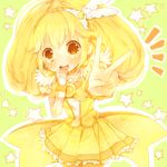  bad_id bad_pixiv_id blonde_hair bow choker cure_peace hair_flaps hand_to_own_mouth kise_yayoi long_hair magical_girl precure ribbon skirt smile_precure! solo tears v wide_ponytail yellow yellow_background yellow_bow yellow_choker yellow_eyes yellow_skirt yuuya_(pepper_minto) 