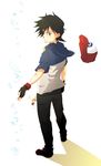  agpro black_hair brown_eyes fingerless_gloves foreshortening gloves hat hat_loss hat_removed headwear_removed hood hoodie kasumi_(pokemon) looking_down male_focus outstretched_hand perspective pokemon pokemon_(anime) satoshi_(pokemon) solo 