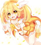  asprach bike_shorts blonde_hair bow choker cure_peace double_v hair_flaps kise_yayoi long_hair magical_girl orange_choker precure ribbon skirt smile_precure! solo v wide_ponytail yellow yellow_bow yellow_eyes yellow_skirt 