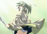  ass bangs blush bow coat duel_monster embarrassed gloves green_eyes green_hair hair_ornament hairband holding long_hair mototenn open_mouth panties pantyshot ponytail robe sidelocks skirt solo staff underwear wynn yuu-gi-ou 