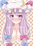  absurdres blush breast_hold breasts hair_censor hair_ornament hair_over_breasts hat highres large_breasts long_hair megawatt nude patchouli_knowledge purple_eyes purple_hair solo tears touhou upper_body 