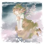  animal_ears cloud dress flying hat mystia_lorelei night open_mouth pink_hair red_eyes ribbon short_hair sky smile solo touhou unagi77 wings 